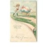 n°8381 - Carte Fantaisie - Joyeuses Pâques - Ange poussant une brouette avec un oeuf