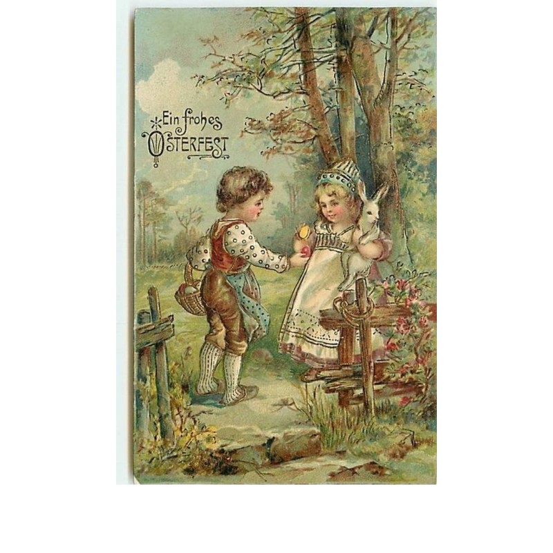 n°8383 - Carte Fantaisie Gaufrée - Ein Frohes Osterfest - Enfants avec des oeufs