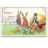 n°8385 - Carte Fantaisie - Fröhliche Ostern - Lapins et Poussin habillé