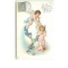n°8387 - Carte Fantaisie - Heureuses Pâques - Angelots sur un oeuf