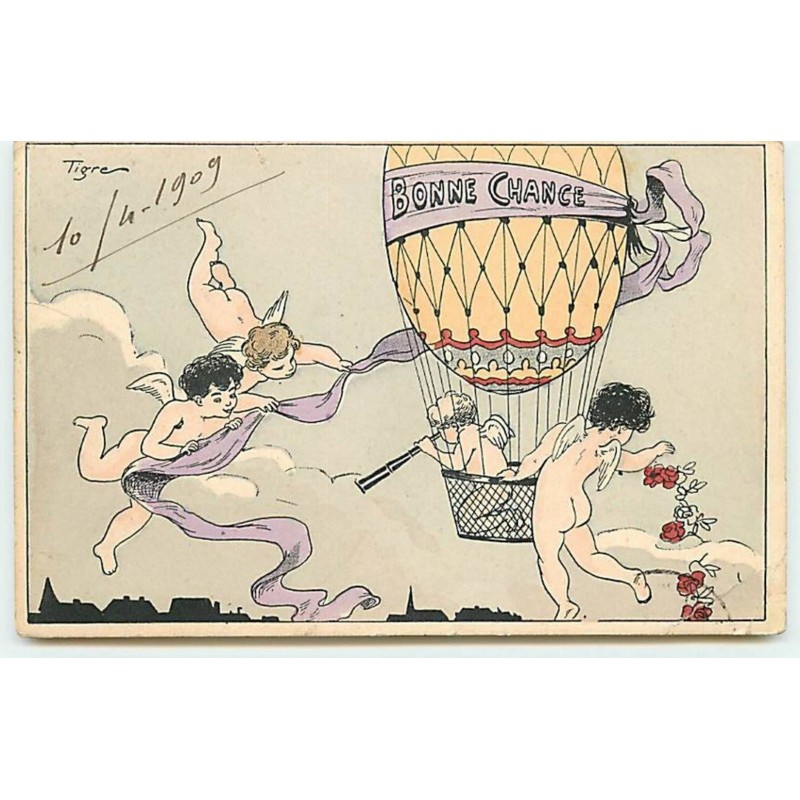 n°12426 - Bonne Chance - Anges autour d'une Montgolfière