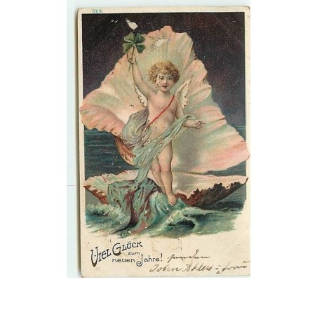 n°8390 - Carte Fantaisie - Viel Gluck zum neuen Jahre - Angelot dans un Coquillage
