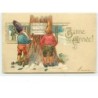 n°8391 - Carte Fantaisie  Gaufrée - Bonne Année - Nains, Lutins lisant une affichette sur un arbre