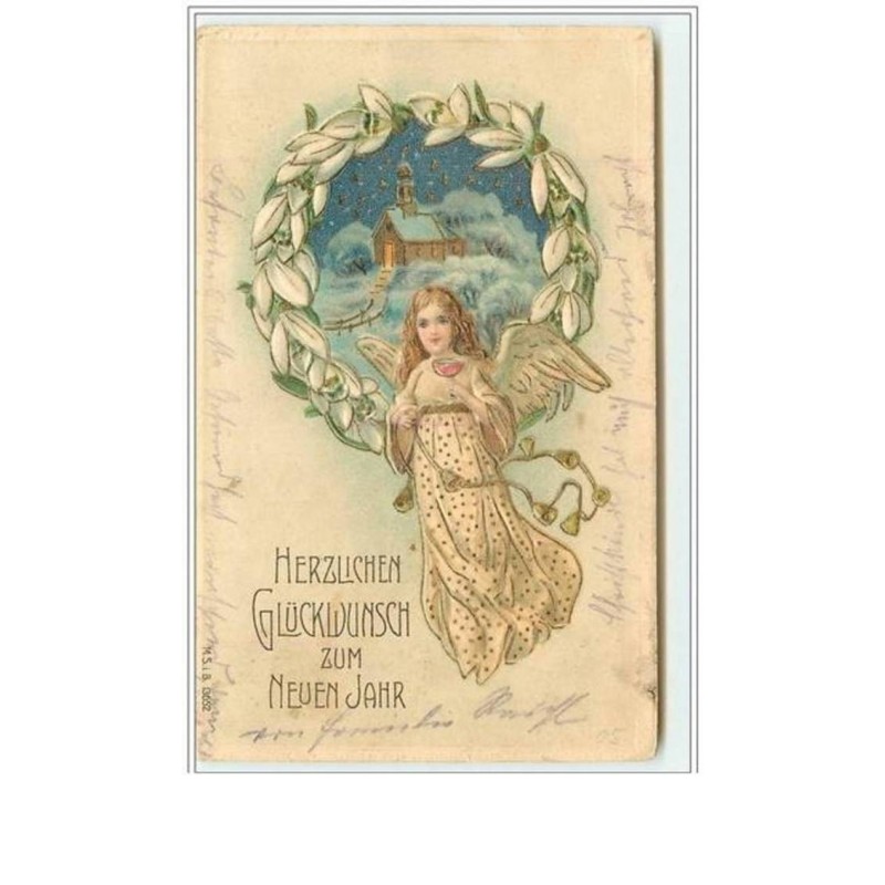 n°840 - Carte Gaufrée - Herzlichen Glückldunch zum Neuen Jahr - Ange avec une coupe