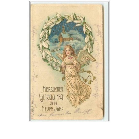 n°840 - Carte Gaufrée - Herzlichen Glückldunch zum Neuen Jahr - Ange avec une coupe
