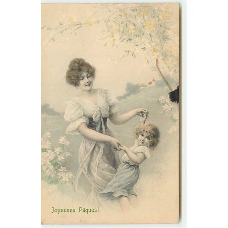 n°10224 - MM Vienne n°300 - Joyeuses Pâques - Jeune femme faisant une ronde avec un enfant