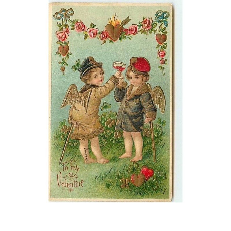 n°8442 - Carte Fantaisie Gaufrée - To my Valentine - Angelots trinquant