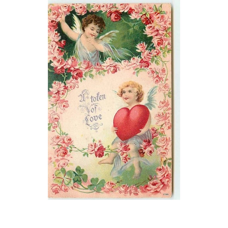 n°8443 - Carte Fantaisie Gaufrée - Angelots et coeur