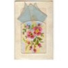 n°8462 - Carte Brodée avec Pochette Bleue - Fleurs Roses