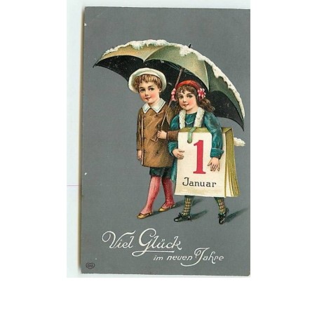 n°8486 - Carte Fantaisie Gaufrée - 4 januar - Enfants sous un Parapluie