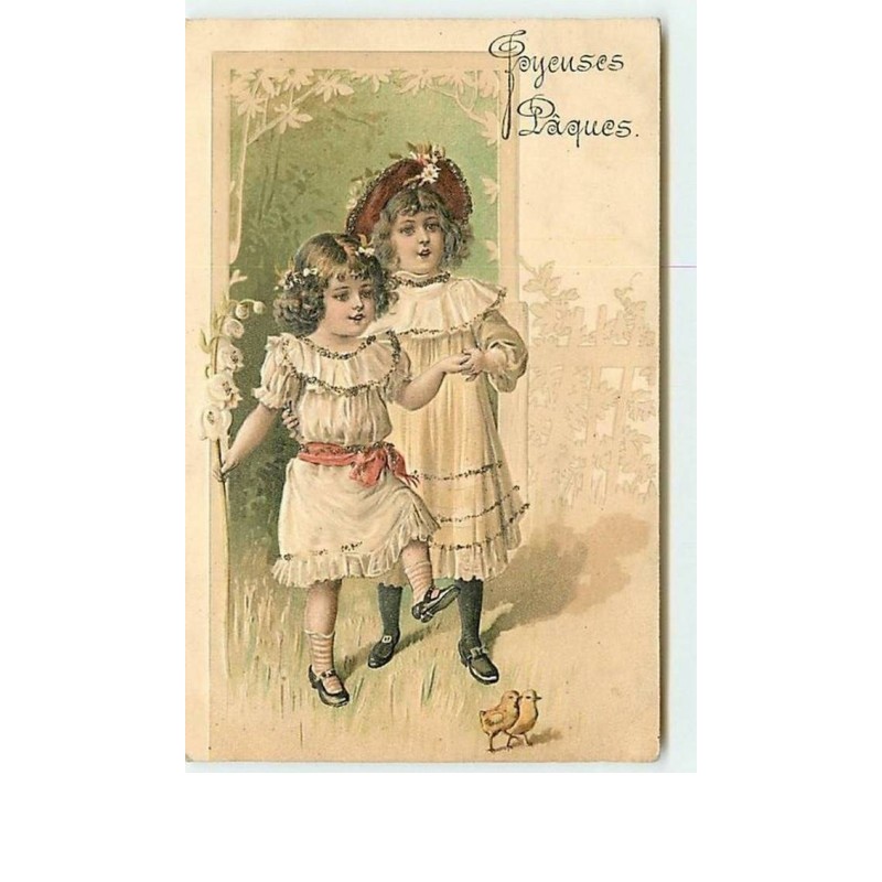 n°8487 - Carte Fantaisie Gaufrée - Joyeuses Paques - Fillettes