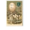 n°8488 - Carte Fantaisie Gaufrée - Joyeuses Paques - Fillette et Attelage de Moutons