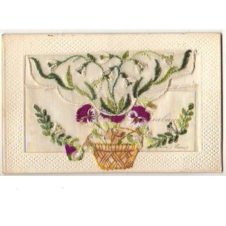 n°8508 - Carte Brodée avec rabat - Corbeille et Fleurs