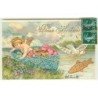 n°12434 - Carte Gaufrée - Doux Souvenir 1er Avril - Ange dans une barque tirée par une colombe