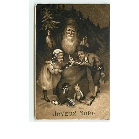 n°8534 - Carte Fantaisie - Joyeux Noel - Pere Noel et Enfants regardant dans un sac