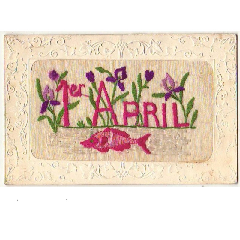 n°8552 - Carte Brodée - 1er April - Poisson - Iris