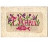 n°8552 - Carte Brodée - 1er April - Poisson - Iris