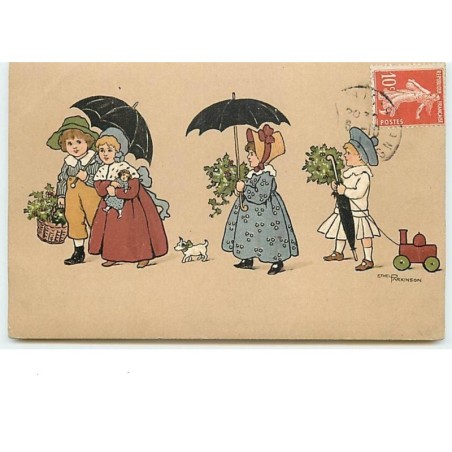 n°858 - Ethel Parkinson - Couple d'enfants avec des parapluies