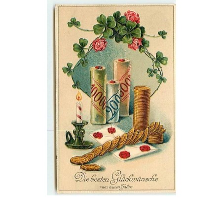 n°8594 - Carte Fantaisie Gaufrée - Rouleaux de Pièces d'Or
