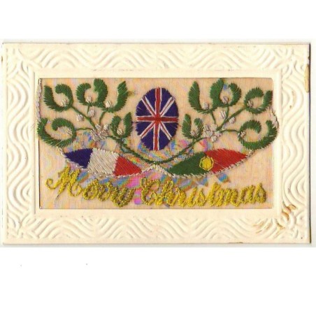 n°8603 - Carte Brodée avec rabat - Mery Christmas - Drapeaus et gui