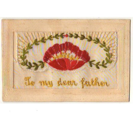 n°8605 - Carte Brodée avec rabat - To my dear Father - Fleur rouge