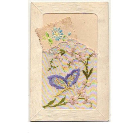 n°8606 - Carte Brodée avec petite carte - Papillon