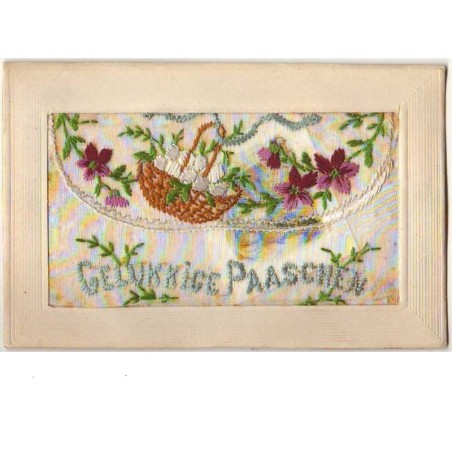 n°8608 - Carte Brodée avec rabat - Gelukkige Paaschen - Panier avec des Oeufs