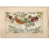 n°8608 - Carte Brodée avec rabat - Gelukkige Paaschen - Panier avec des Oeufs