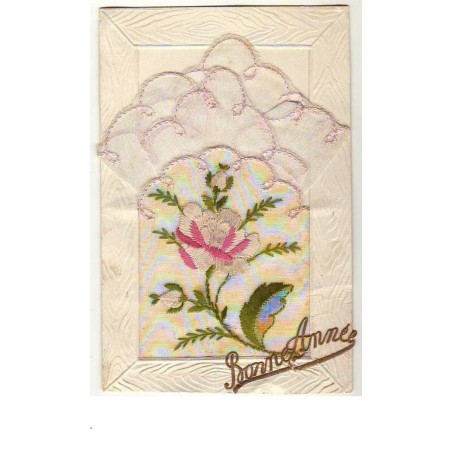 n°8611 - Carte Brodée avec pochette - Bonne Année - Rose