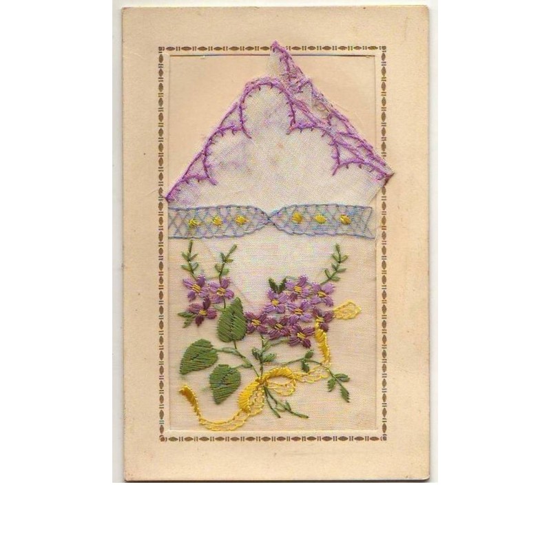 n°8612 - Carte Brodée avec pochette - Fleurs violettes