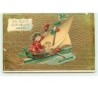n°8647 - Carte Fantaisie - Viel Gluck zum Neuen Jahre - Fillette dans un char à voile - sac de pièces