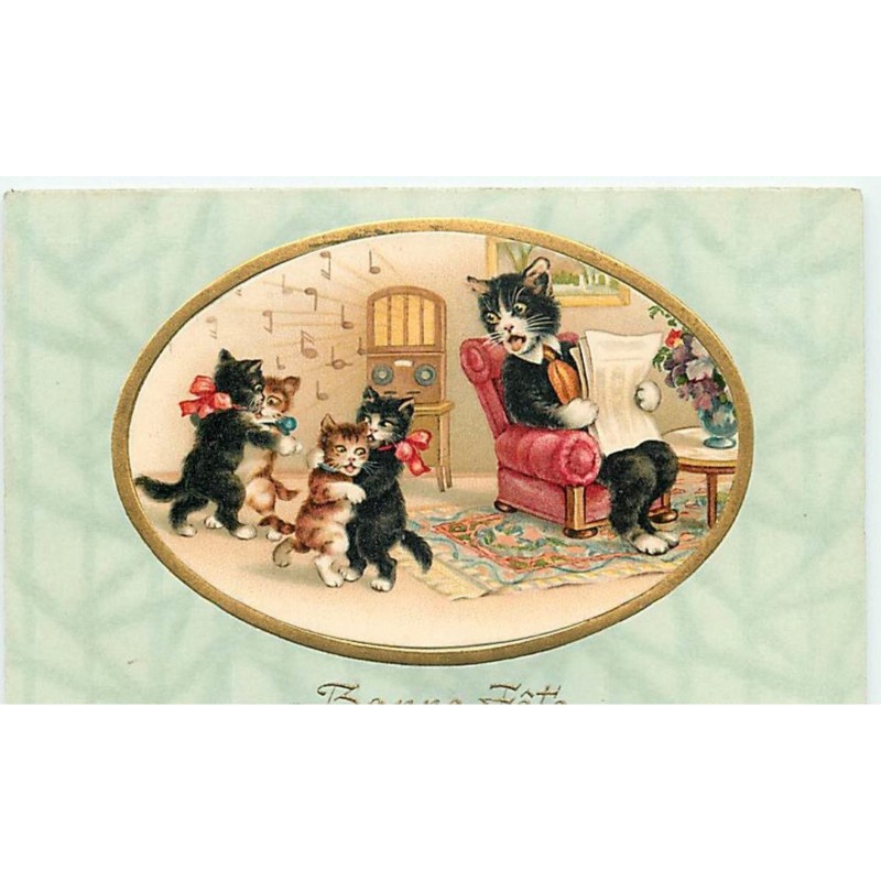 n°8666 - Carte Fantaisie - Bonne Fête - Chats dansant