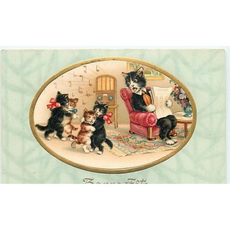 n°8666 - Carte Fantaisie - Bonne Fête - Chats dansant