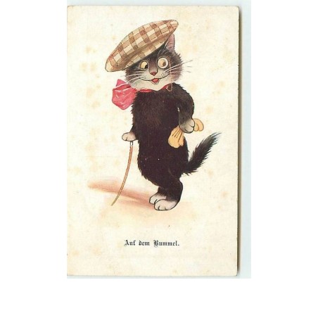 n°8670 - Carte Fantaisie - Chat en Casquette avec un monocle - Auf dem Bummel