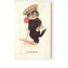 n°8670 - Carte Fantaisie - Chat en Casquette avec un monocle - Auf dem Bummel