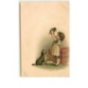 n°8699 - Carte Illustrateur - Fillette avec des chiots - E.S.D. Serie 8064