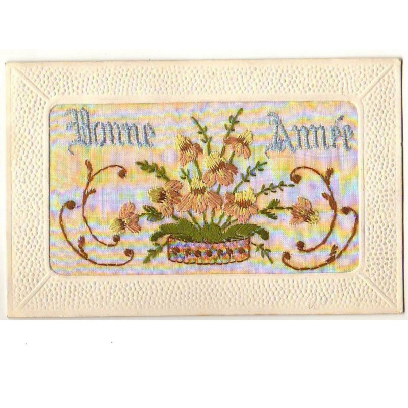 n°8711 - Carte Brodée - Bonne Année - Fleurs