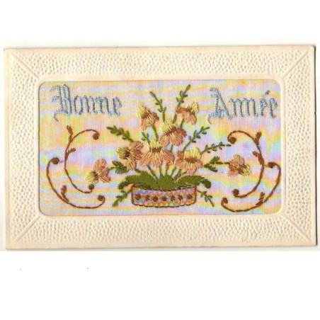 n°8711 - Carte Brodée - Bonne Année - Fleurs