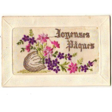 n°8713 - Carte Brodée - Joyeuses Paques - Fleurs