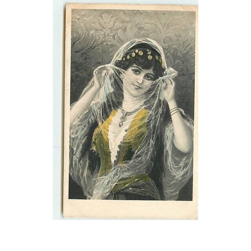 n°8740 - Carte Fantaisie - Femme avec un voile