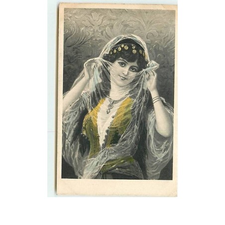 n°8740 - Carte Fantaisie - Femme avec un voile