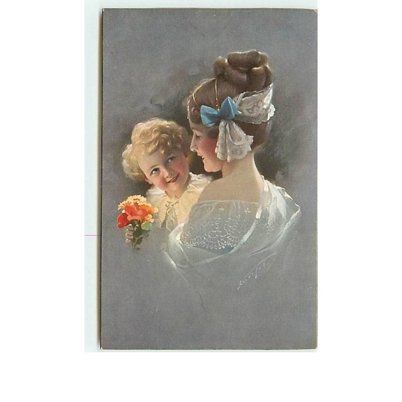 n°8744 - Carte Illustrateur - n°20887 - Femme avec fillette bouquet de fleur