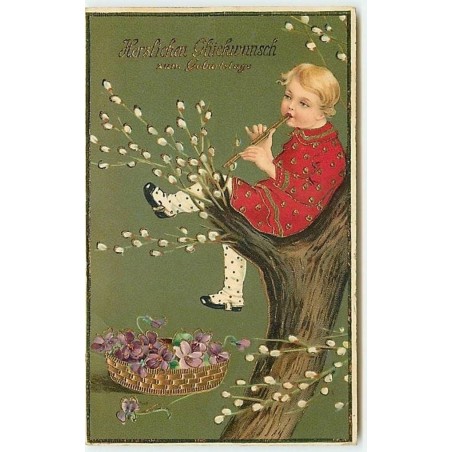 n°12447 - Herzlichen Glückwunsch - Enfant jouant de la flûte dans un arbre