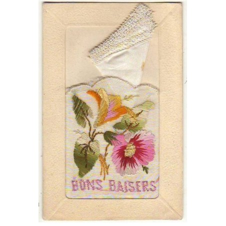 n°8760 - Carte Brodée avec Pochette - Bons Baisers
