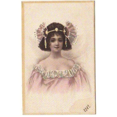 n°8763 - Carte Brodée Tissée Soie - Femme - Art Nouveau