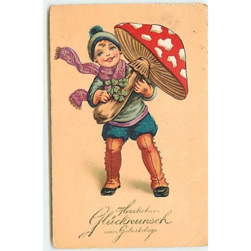n°12448 - Herzlichen Glückwunsch zum Geburstrass - Enfant portant un champignon