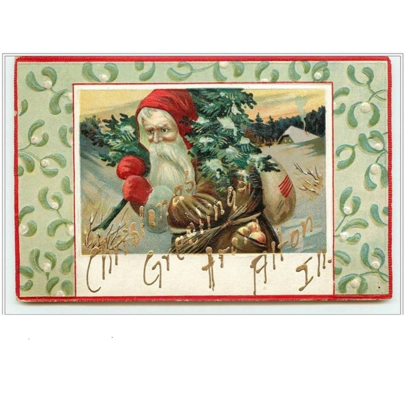 n°878 - Carte Gaufrée - Christmas Greetings- Père Noël