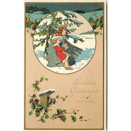 n°8792 - Carte Fantaisie Gaufrée - Femme et son enfant dans un médaillon