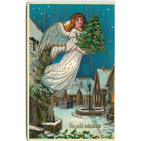 n°8798 - Carte Fantaisie - Vesele venoce - Ange avec un sapin