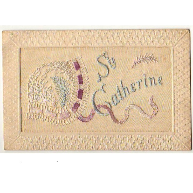 n°8803 - Carte Brodée - Sainte Catherine - Bonnet Blanc
